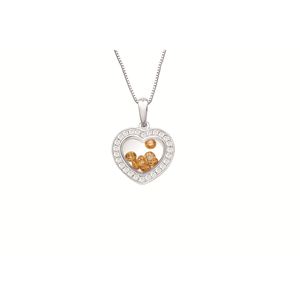 Heart Pendant floating Champagne Cubic Zirconia inside with white CZ border - Sterling Silver