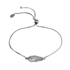 PARIKHS Rhodium Plated Leaf Lariat Bracelet in 925 Sterling Silver