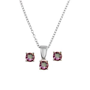 PARIKHS Rhodium Plated Small Synthetic Mystic Topaz Necklace-Earring Set in 925 Sterling Silver