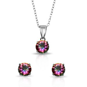 PARIKHS Rhodium Plated Plated Synthetic Mystic Topaz Necklace-Earring Set in 925 Sterling Silver