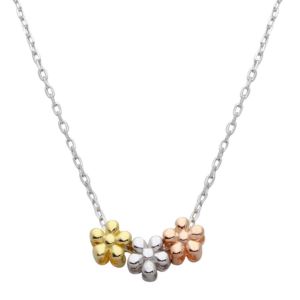 PARIKHS 3 Toned Flower Charms Necklace in 925 Sterling Silver