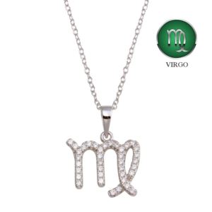 PARIKHS Rhodium Plated Virgo CZ Zodiac Sign Necklace in 925 Sterling Silver