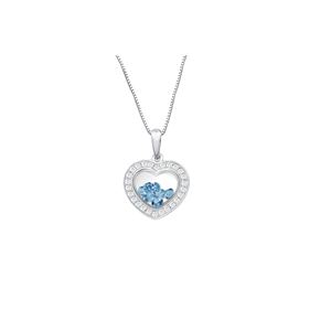 Heart Pendant floating Light Blue Cubic Zirconia inside with white CZ border - Sterling Silver