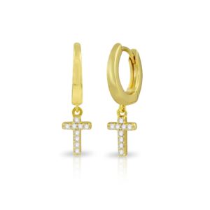 PARIKHS Gold Plated CZ huggie hoop Cross Earring in 925 Sterling Silver