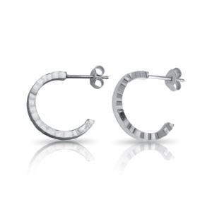 PARIKHS Rhodium Plated Diamond Cut Semi Hoop Earrings in 925 Sterling Silver-20mm