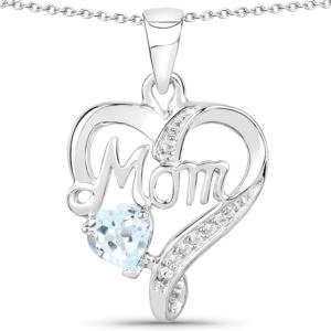 PARIKHS 0.54ct Blue Topaz and White Topaz Pendant with chain in 18K White Gold over Sterling Silver