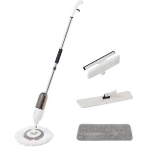 Clean Everywhere Spray Mop Kit with 360-Degree Swivel Head and Window Squeegee, White
