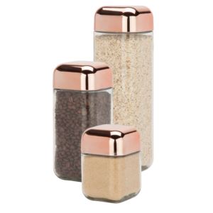 3pc Square Glass Storage Jar Set Copper Lids