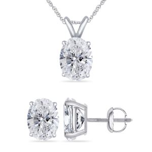 Bright White Pristine Oval shape Lab Grown Diamond Screwback Set in 14K White Gold 2.60ct, GH, VS