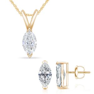 Bright White Pinnacle Marquise cut Lab Grown Diamond Screwback Set in 14K Yellow Gold 2.50ct, GH,VVS