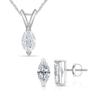 Bright White Pinnacle Marquise cut Lab Grown Diamond Screwback Set in 14K White Gold 2.50ct, GH, VVS