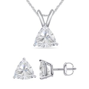 Bright White Pristine Trillion shape Lab Grown Diamond Screwback Set, 14K White Gold 2.50ct, GH, VS
