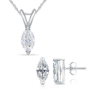 Bright White Pinnacle Marquise Lab Grown Diamond Pendant-Stud Set in 14K White Gold 2.60ct, GH, VVS