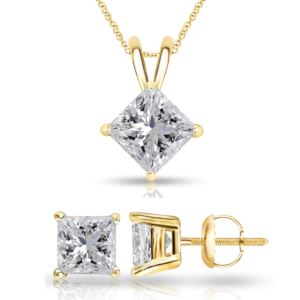 Bright White Pristine Princess cut Lab Grown Diamond Screwback Set in 14K Yellow Gold 2.60ct, GH, VS