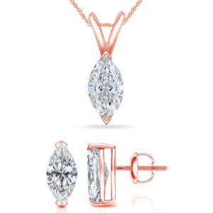 Bright White Pinnacle Marquise cut Lab Grown Diamond Screwback Set in 14K Rose Gold 2.50ct, GH, VVS
