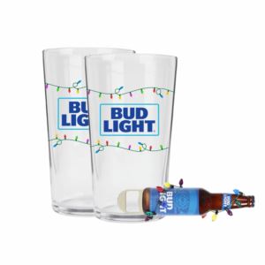 Bud Light Holiday Gifting 2 Pack Pint Glass with Bottle Opener - Blue