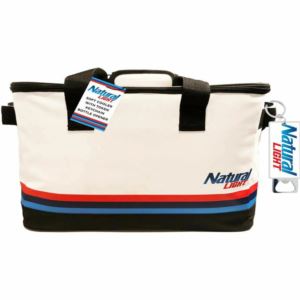 Natural Light Soft Fabric Beverage Cooler with Token Key Chain - White