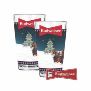 Budweiser Holiday Gifting Limited-Edition 2 Pack Pint Glass with Bottle Opener - Clear