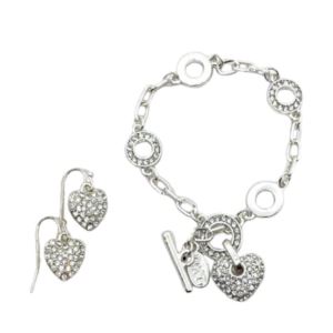Pave Heart Bracelet and Earring Set
