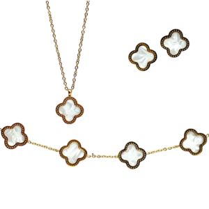 White Clover Set - Necklace, Bracelet and Earrings