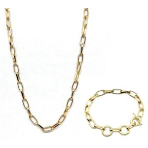 Gold Paperclip Necklace and Bracelet Set