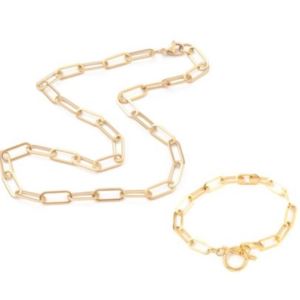 Gold Paperclip Necklace and Bracelet Set