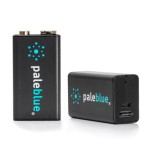 Pale Blue Lithium Ion Rechargeable 9V Batteries. 2 pack.