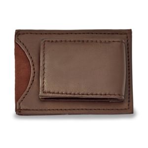 Brown Leather Magnetic Money Clip with ID Slot