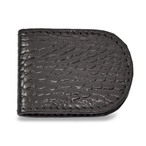 Black Leather Crocodile Grain Money Clip