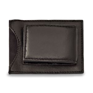 Black Leather Magnetic Money Clip with ID Slot