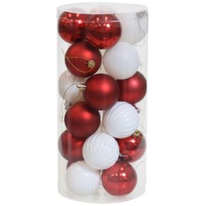 Merry Medley 24-Piece Plastic Ornament Set - 60 mm - Red/White