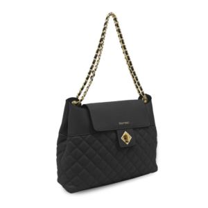 Quilted PU Double Handle Chain Satchel with Turnlock Closure - (Black)