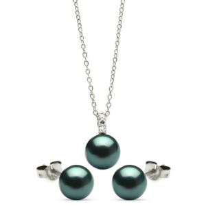 Sterling Dark Teal Stud/Necklace Set