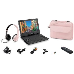 12" Portable Bluetooth DVD Player Bundle with Headphones", Light Pink