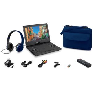 12" Portable Bluetooth DVD Player Bundle with Headphones", Indigo
