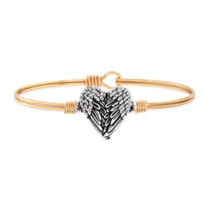 Angel Wing Heart Bangle Bracelet with Crystals