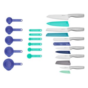 23pc Kitchen Knives w/ Multi-Color Measuring Spoons & Cups