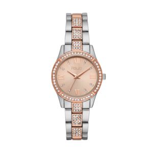 Ladies Two Tone Rose Gold and Silver watch with crystals