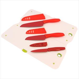 3-Pc Knife Set w/ Cutting Board (Red)